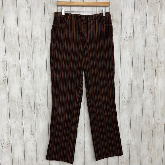 Tribal Striped Fall Colors Soft Warm High Rise Straight Leg Corduroy Pants 6 - Picture 1 of 7